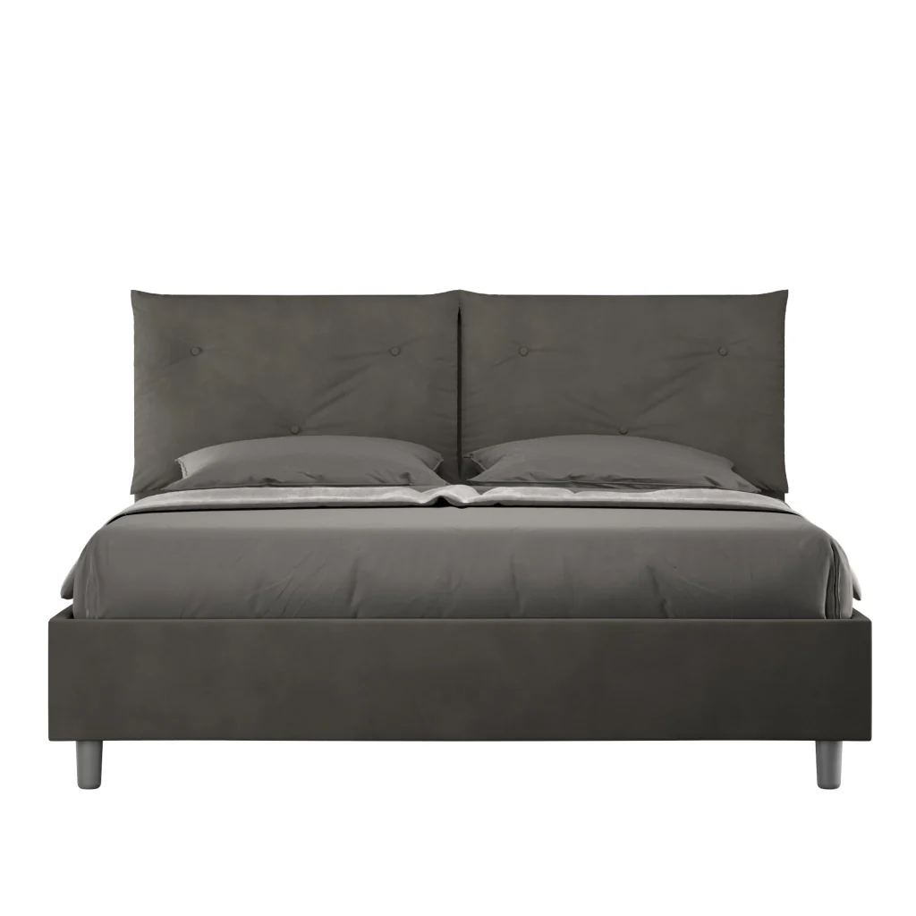 BS COM Letto matrimoniale contenitore doppia alzata imbottito 160x190 microfibra grigio