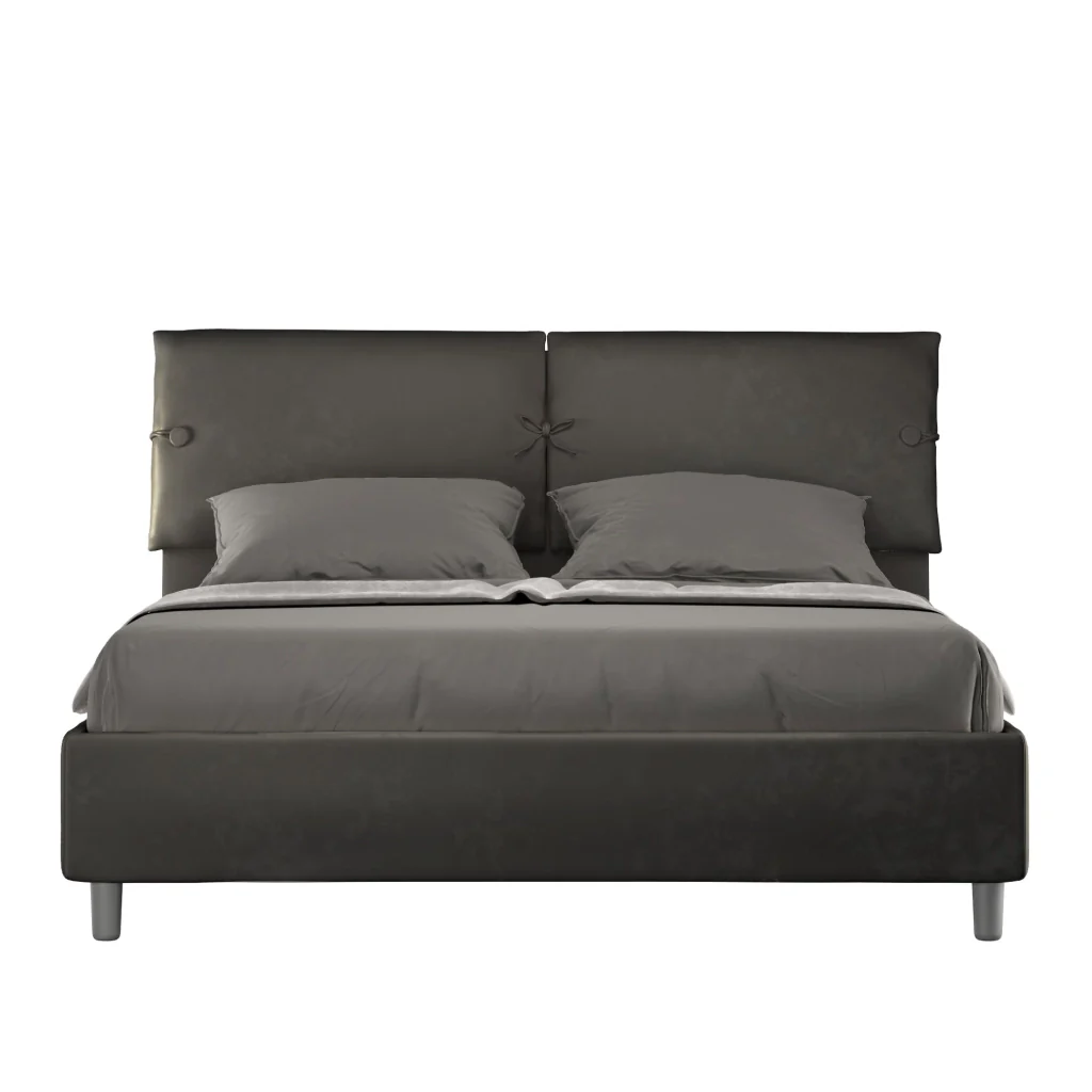 BS COM Letto matrimoniale contenitore doppia alzata imbottito 160x200 microfibra grigio