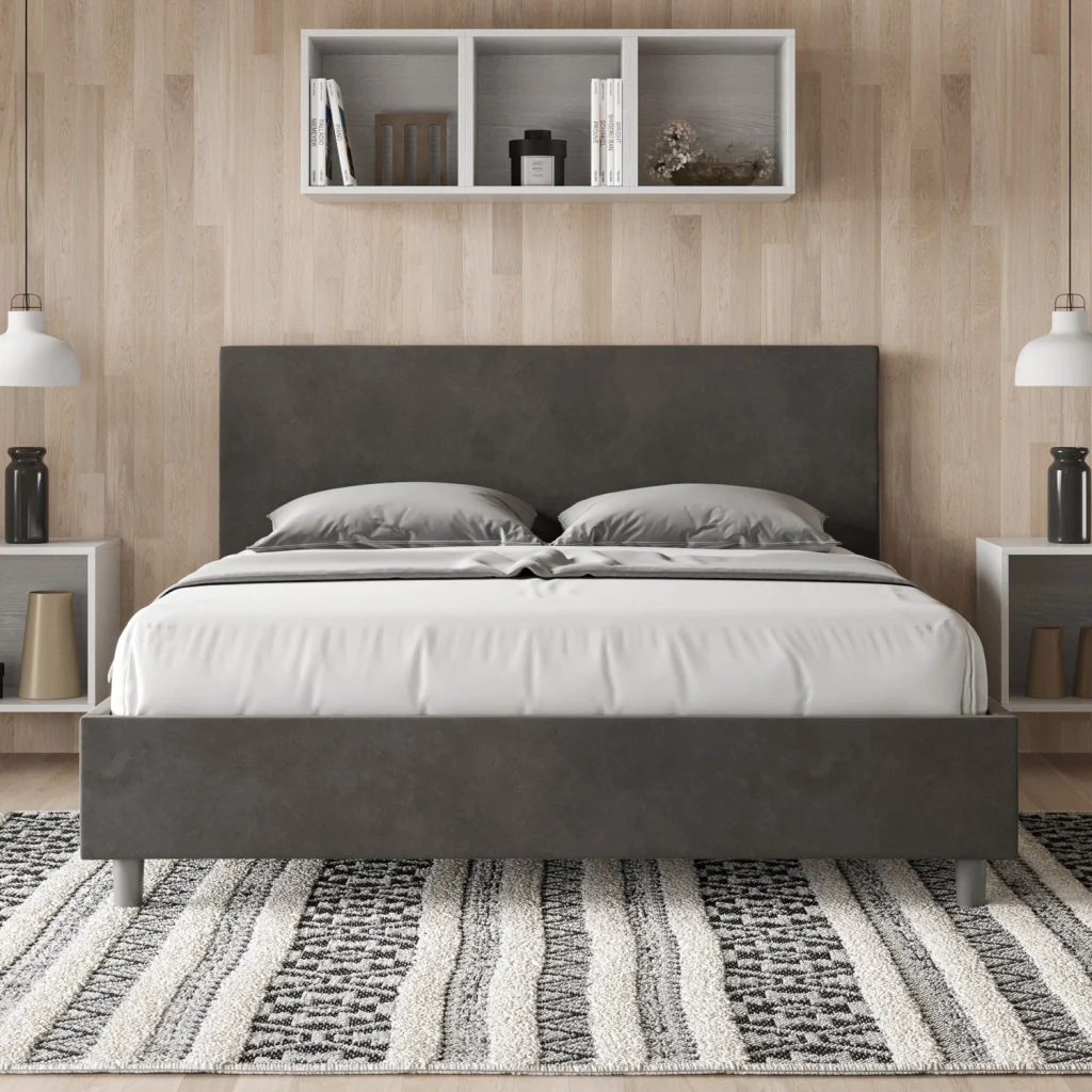 BS COM Letto matrimoniale contenitore doppia alzata imbottito 160x200 microfibra grigio - Image 2