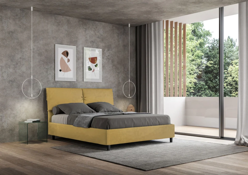 BS COM Letto matrimoniale contenitore doppia alzata imbottito 160x200 microfibra ocra - Image 5