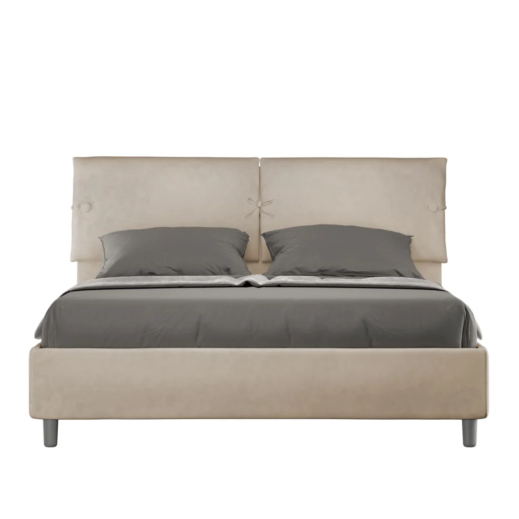 BS COM Letto matrimoniale contenitore doppia alzata imbottito 160x200 microfibra sabbia