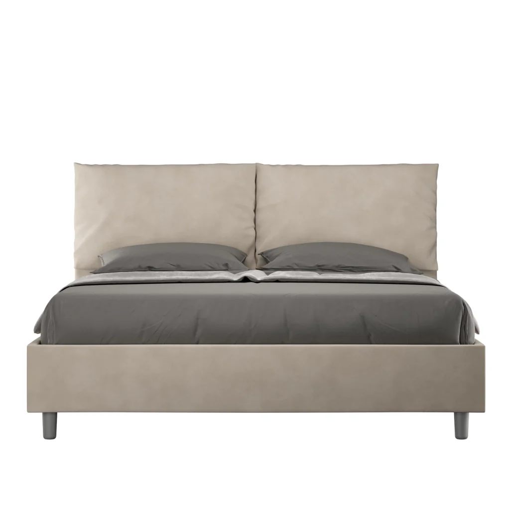 BS COM Letto matrimoniale contenitore doppia alzata imbottito 160x200 microfibra sabbia