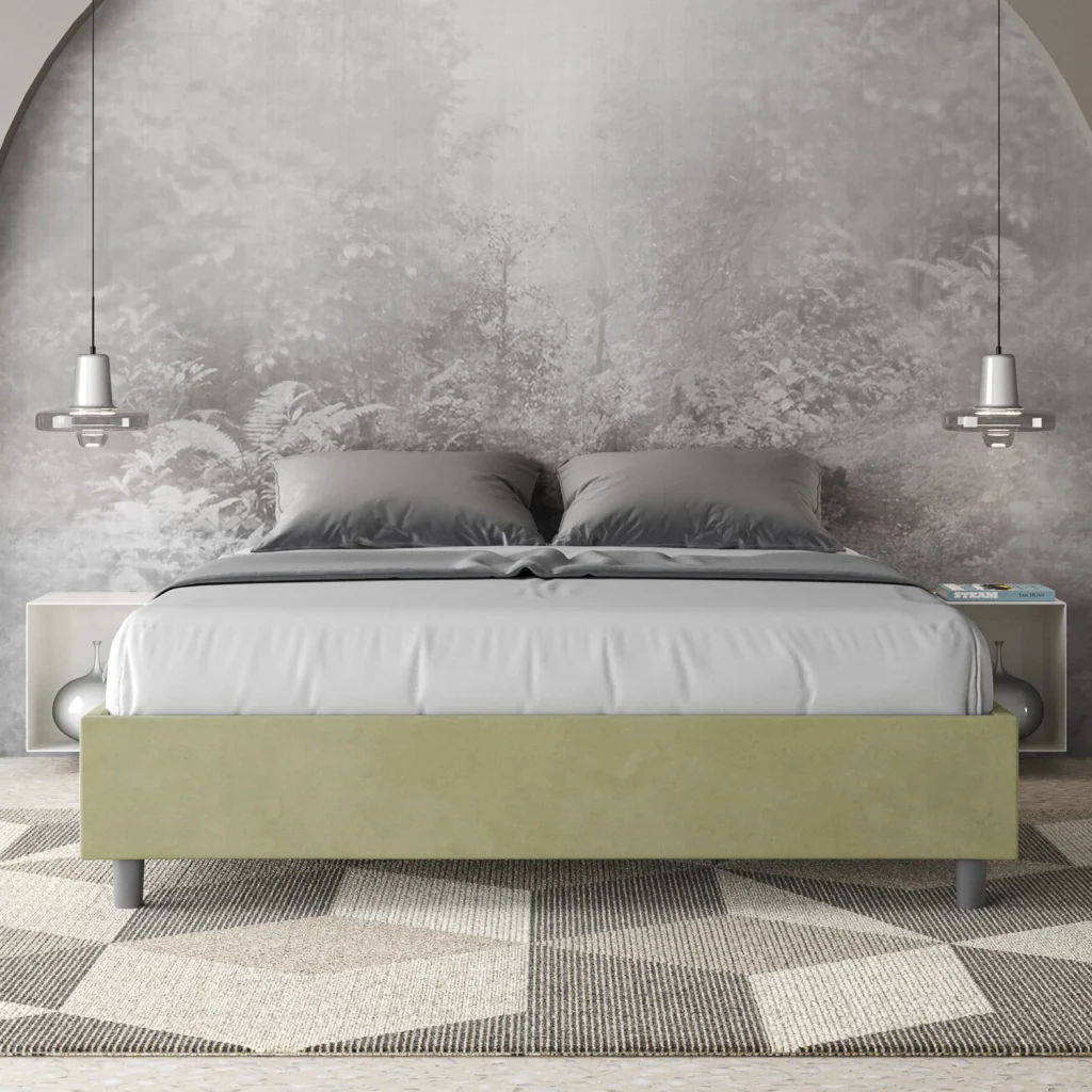 BS COM Letto matrimoniale contenitore doppia alzata imbottito 160x200 microfibra tè verde - Image 2