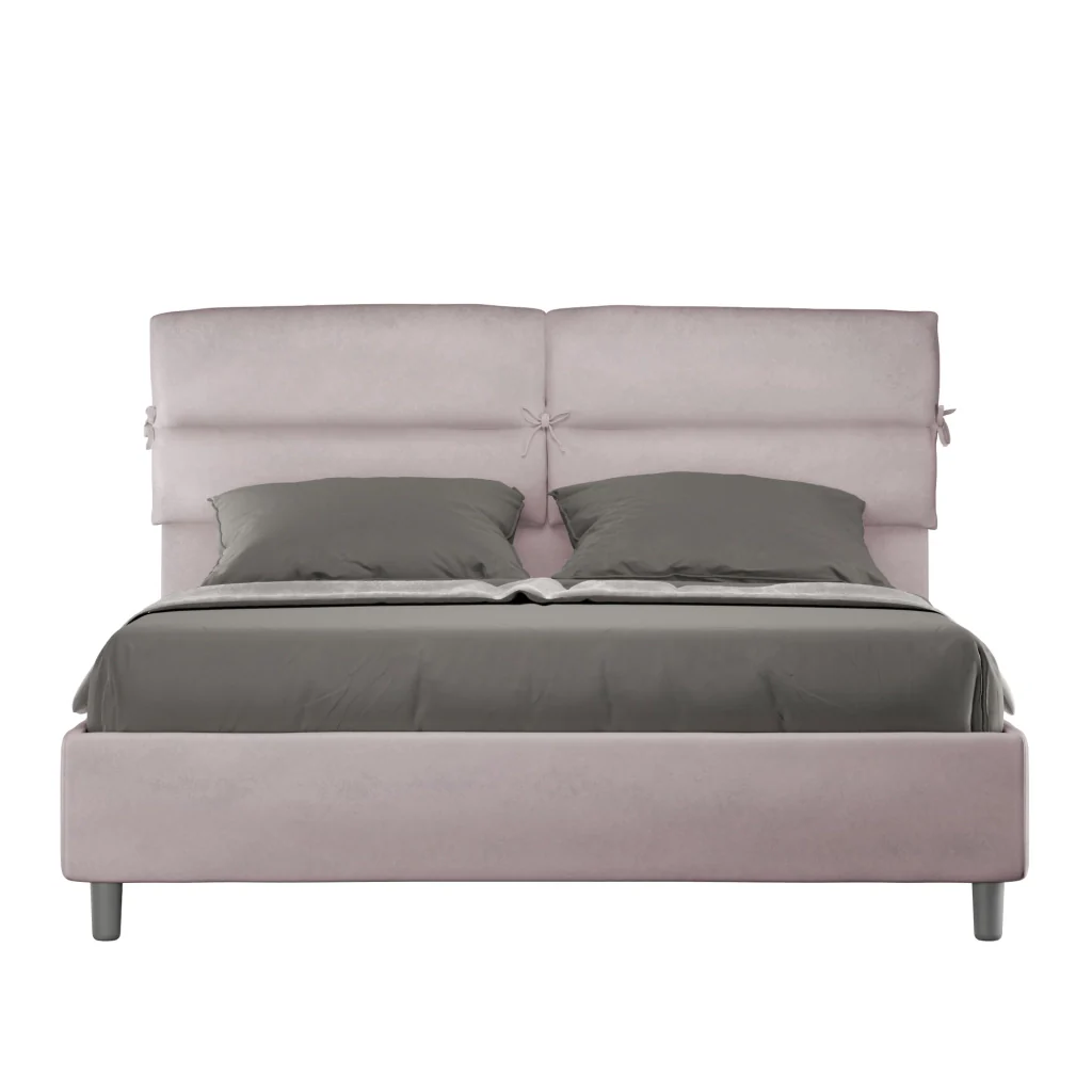 BS COM Letto matrimoniale contenitore doppia alzata imbottito 160x210 microfibra glicine