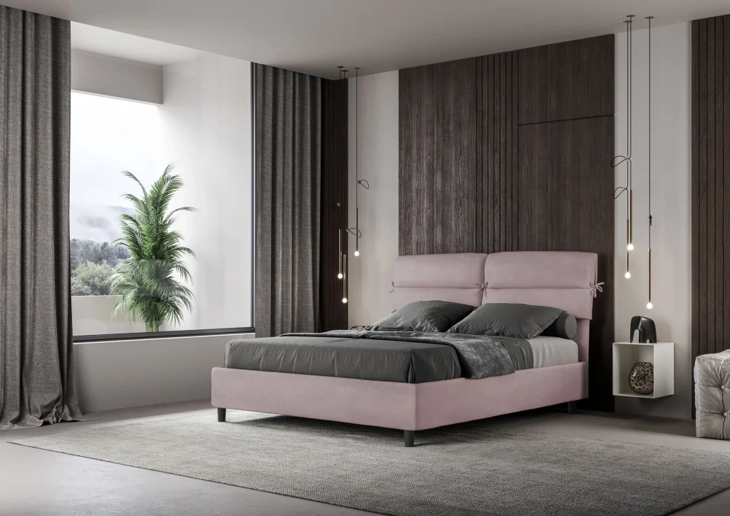 BS COM Letto matrimoniale contenitore doppia alzata imbottito 160x210 microfibra glicine - Image 4