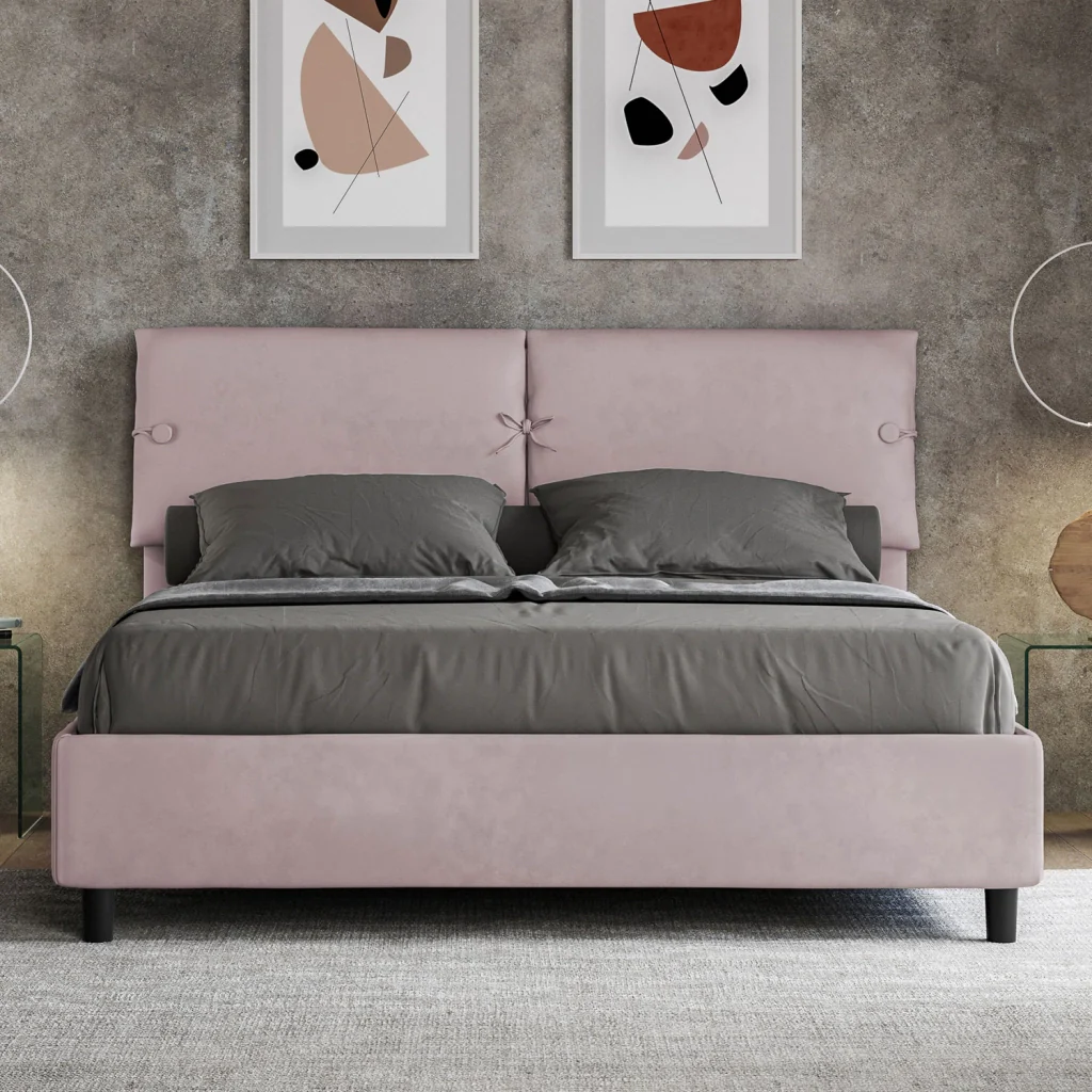 BS COM Letto matrimoniale contenitore doppia alzata imbottito 160x210 microfibra glicine - Image 2