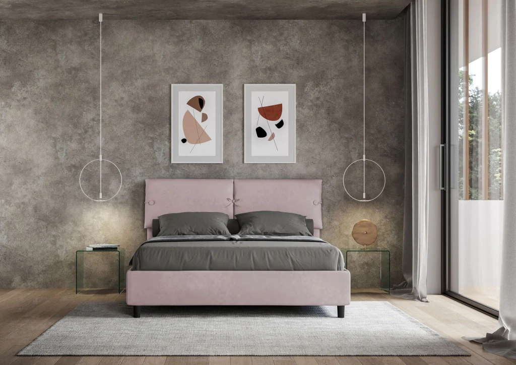 BS COM Letto matrimoniale contenitore doppia alzata imbottito 160x210 microfibra glicine - Image 3