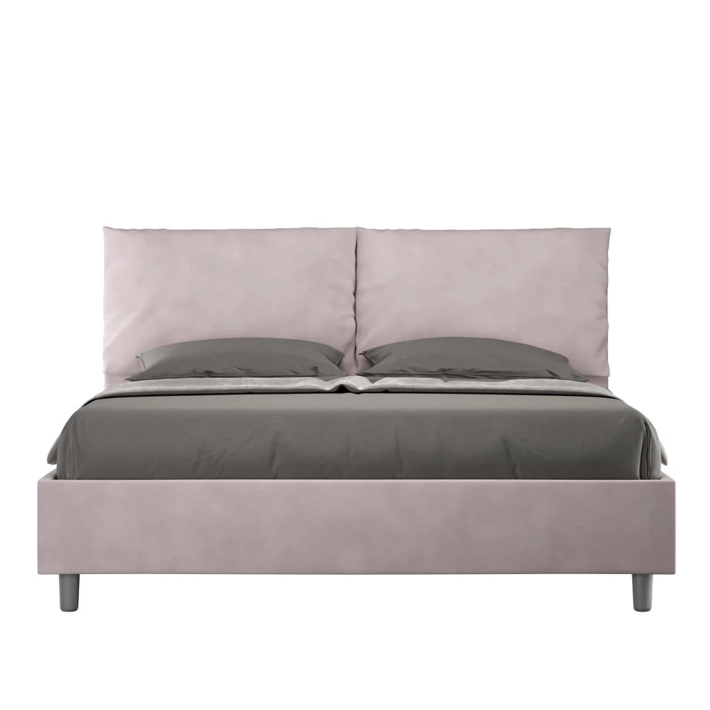 BS COM Letto matrimoniale contenitore doppia alzata imbottito 160x210 microfibra glicine