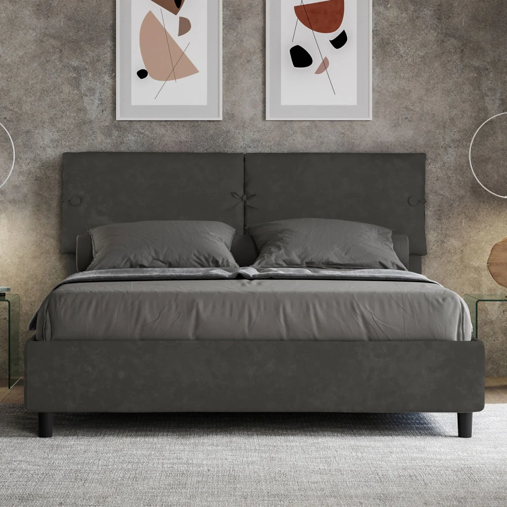 BS COM Letto matrimoniale contenitore doppia alzata imbottito 160x210 microfibra grigio - Image 3