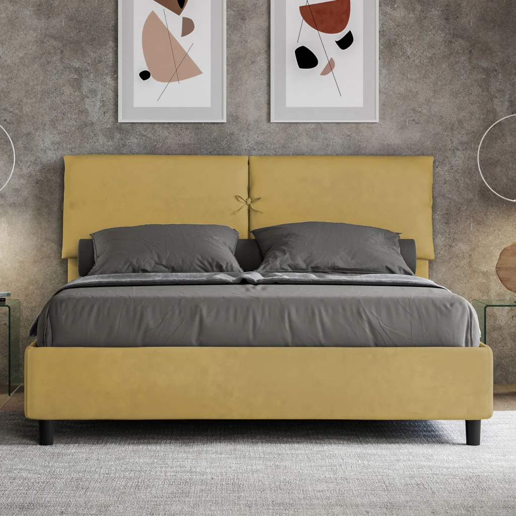 BS COM Letto matrimoniale contenitore doppia alzata imbottito 160x210 microfibra ocra - Image 5