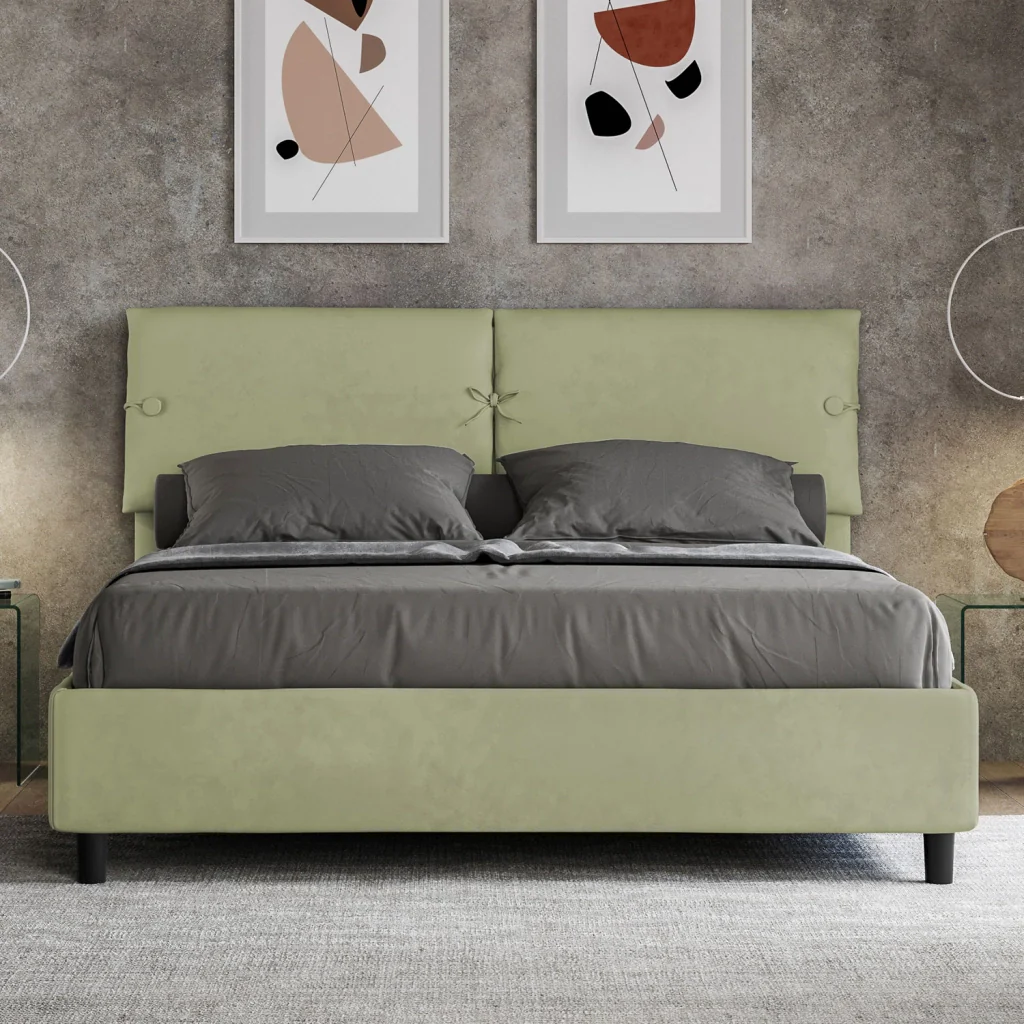 BS COM Letto matrimoniale contenitore doppia alzata imbottito 160x210 microfibra tè verde - Image 4
