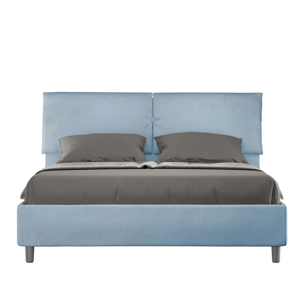 BS COM Letto matrimoniale contenitore imbottito 160x190 microfibra azzurro