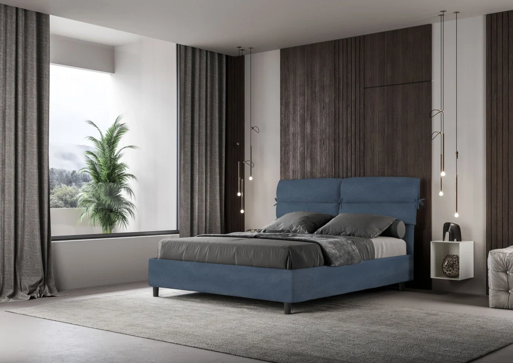 BS COM Letto matrimoniale contenitore imbottito 160x190 microfibra blu - Image 4