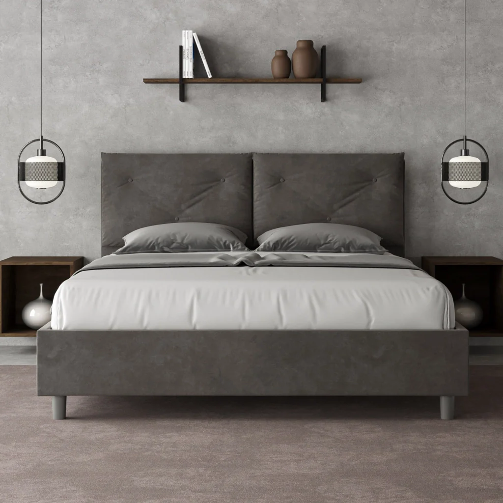 BS COM Letto matrimoniale contenitore imbottito 160x190 microfibra grigio - Image 5