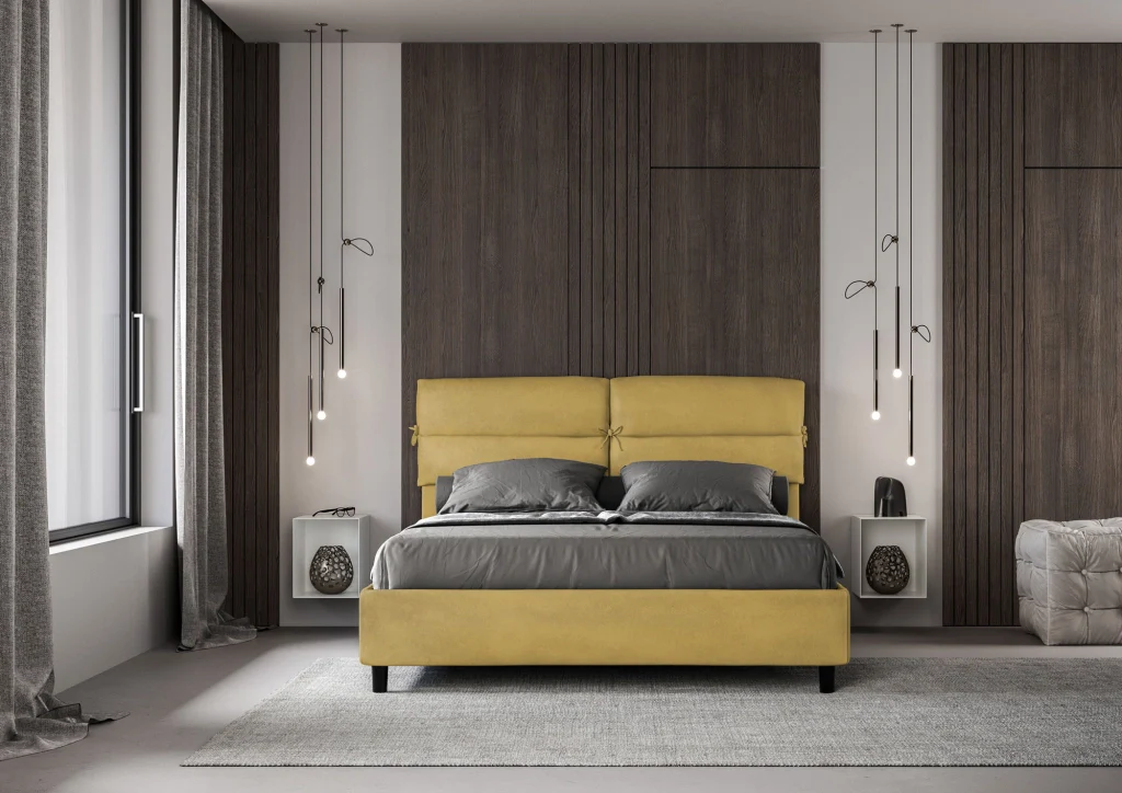 BS COM Letto matrimoniale contenitore imbottito 160x190 microfibra ocra - Image 4