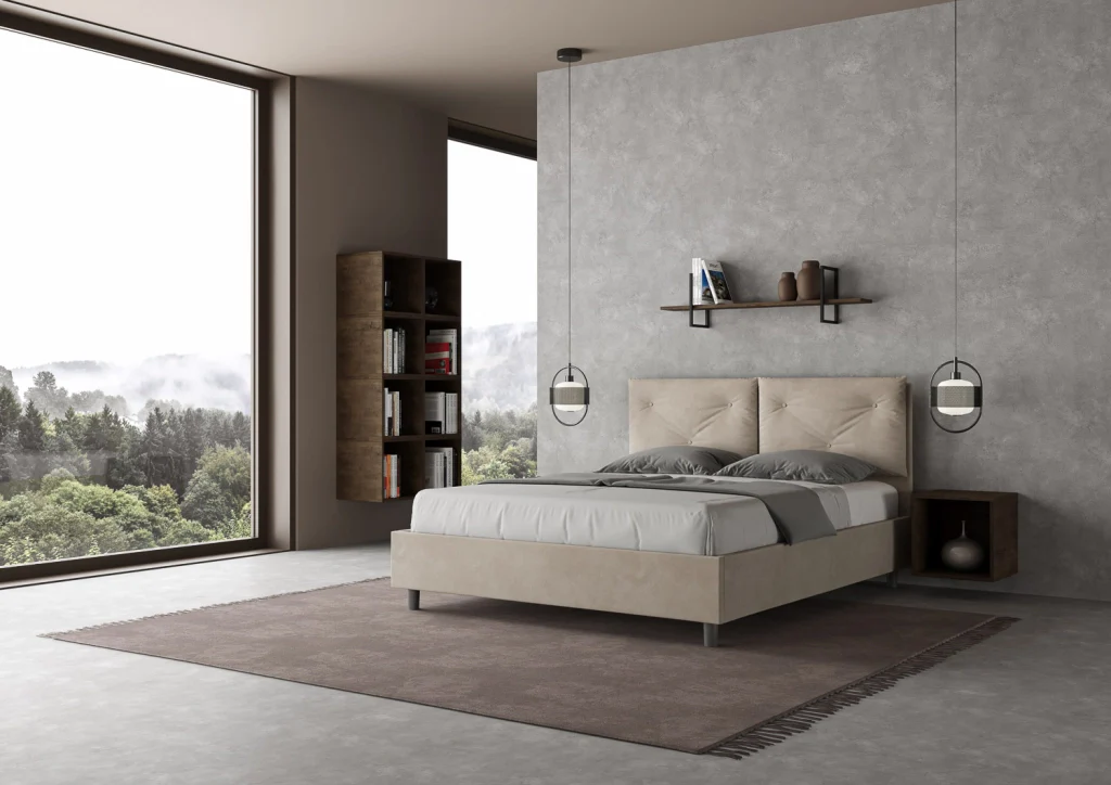 BS COM Letto matrimoniale contenitore imbottito 160x190 microfibra sabbia - Image 4