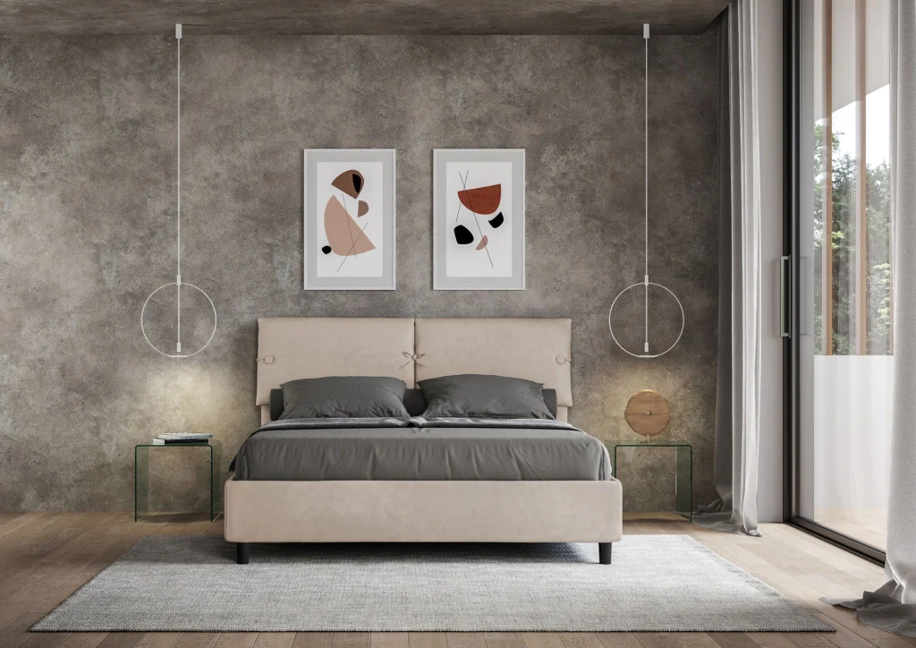 BS COM Letto matrimoniale contenitore imbottito 160x190 microfibra sabbia - Image 4