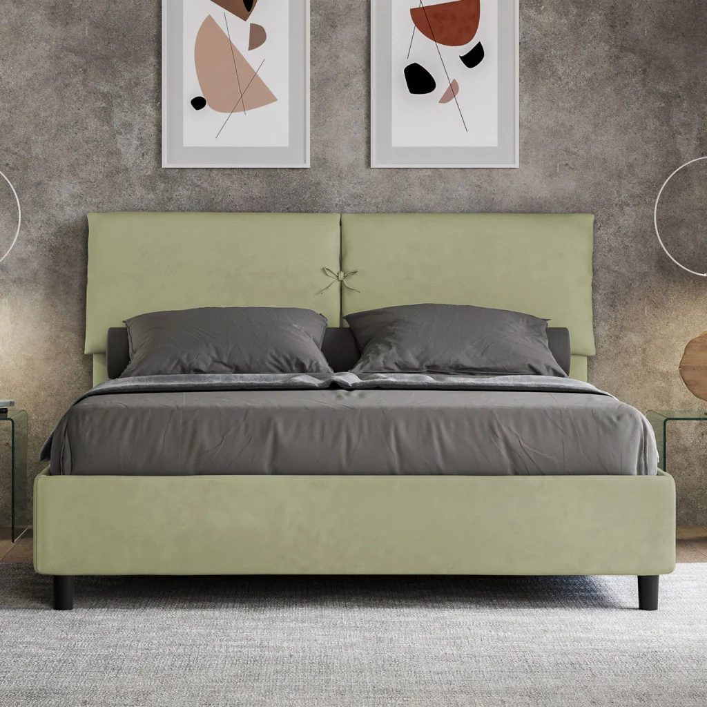 BS COM Letto matrimoniale contenitore imbottito 160x190 microfibra tè verde - Image 4