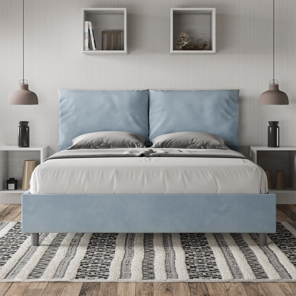 BS COM Letto matrimoniale contenitore imbottito 160x200 microfibra azzurro - Image 4