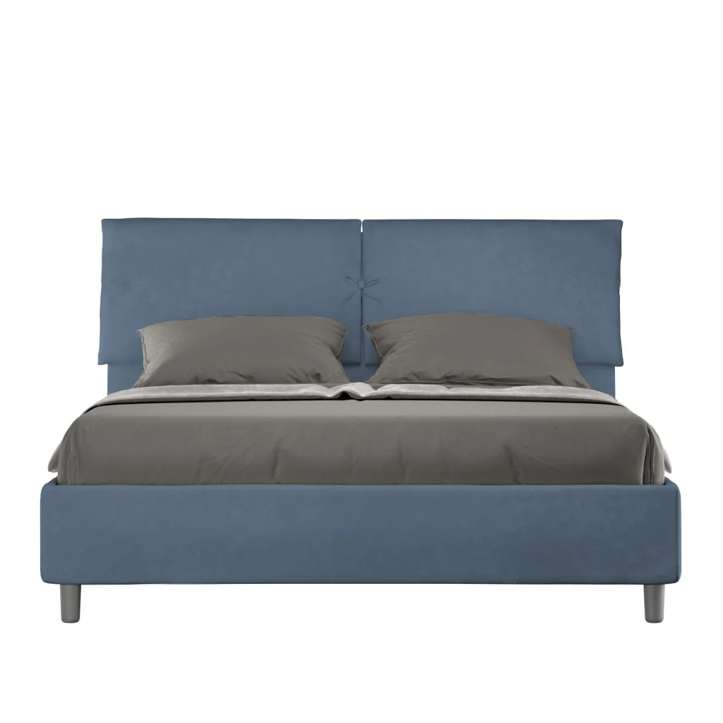 BS COM Letto matrimoniale contenitore imbottito 160x200 microfibra blu
