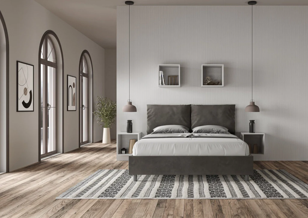 BS COM Letto matrimoniale contenitore imbottito 160x200 microfibra grigio - Image 4