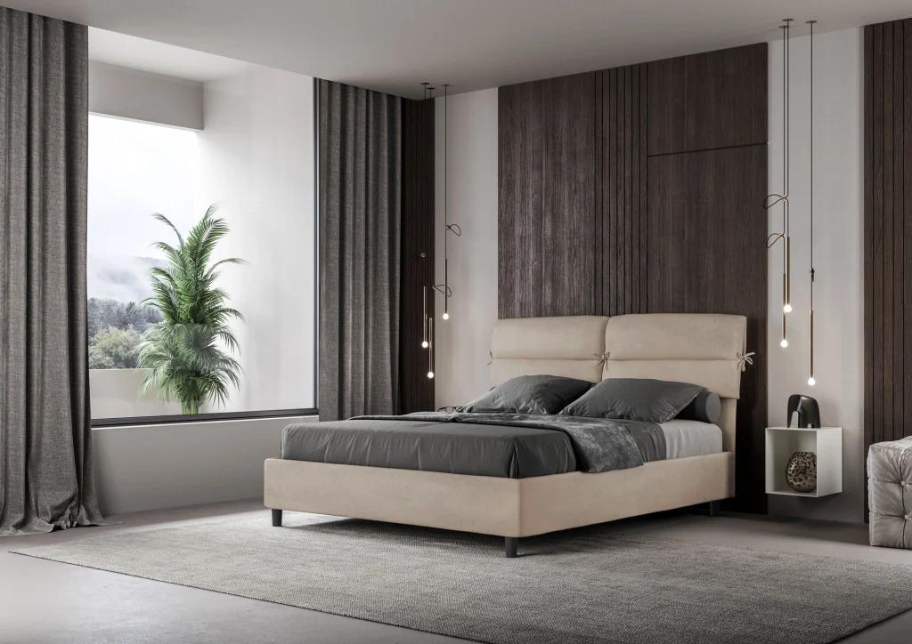BS COM Letto matrimoniale contenitore imbottito 160x200 microfibra sabbia - Image 3