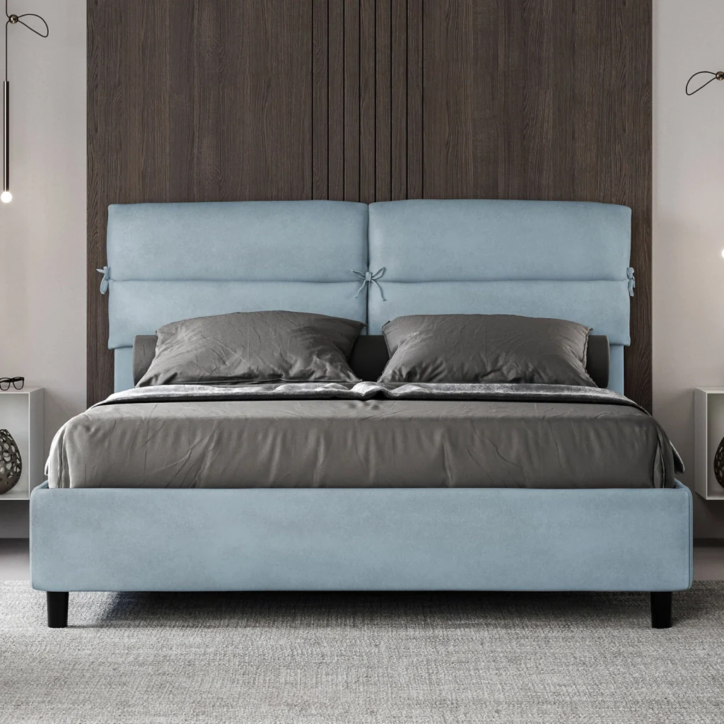 BS COM Letto matrimoniale contenitore imbottito 160x210 microfibra azzurro - Image 5