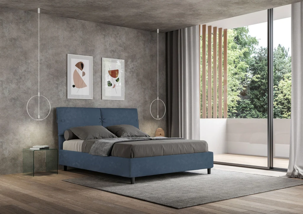 BS COM Letto matrimoniale contenitore imbottito 160x210 microfibra blu - Image 4