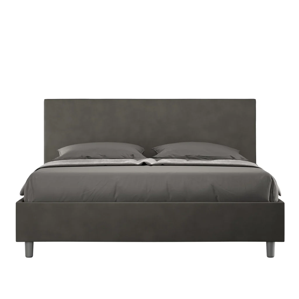 BS COM Letto matrimoniale contenitore imbottito 160x210 microfibra grigio