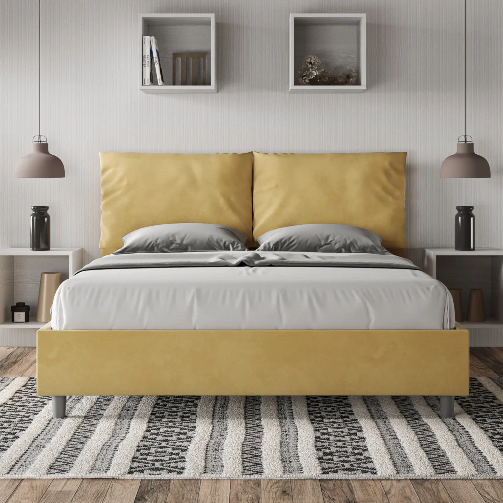 BS COM Letto matrimoniale contenitore imbottito 160x210 microfibra ocra - Image 3