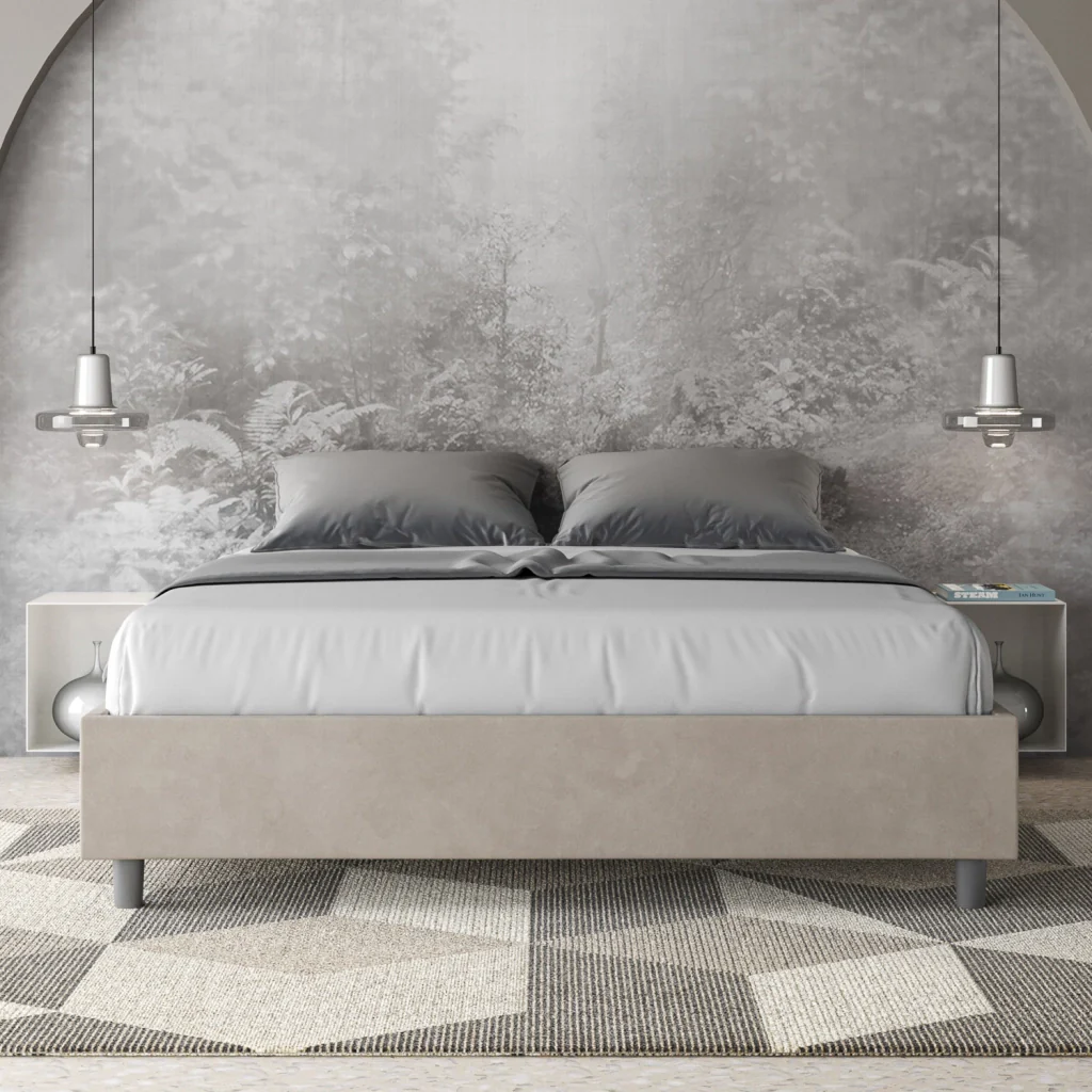 BS COM Letto matrimoniale contenitore imbottito 160x210 microfibra sabbia - Image 2