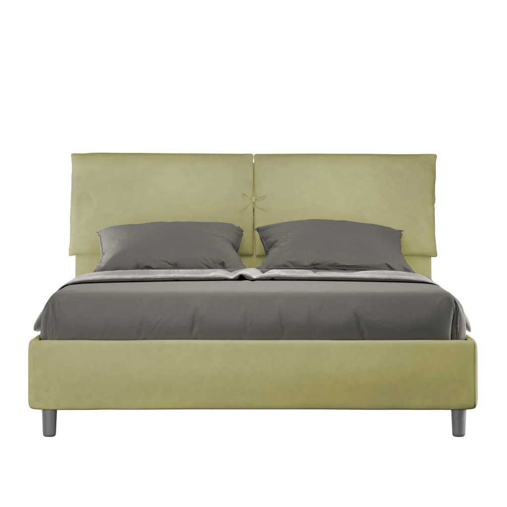 BS COM Letto matrimoniale contenitore imbottito 160x210 microfibra tè verde
