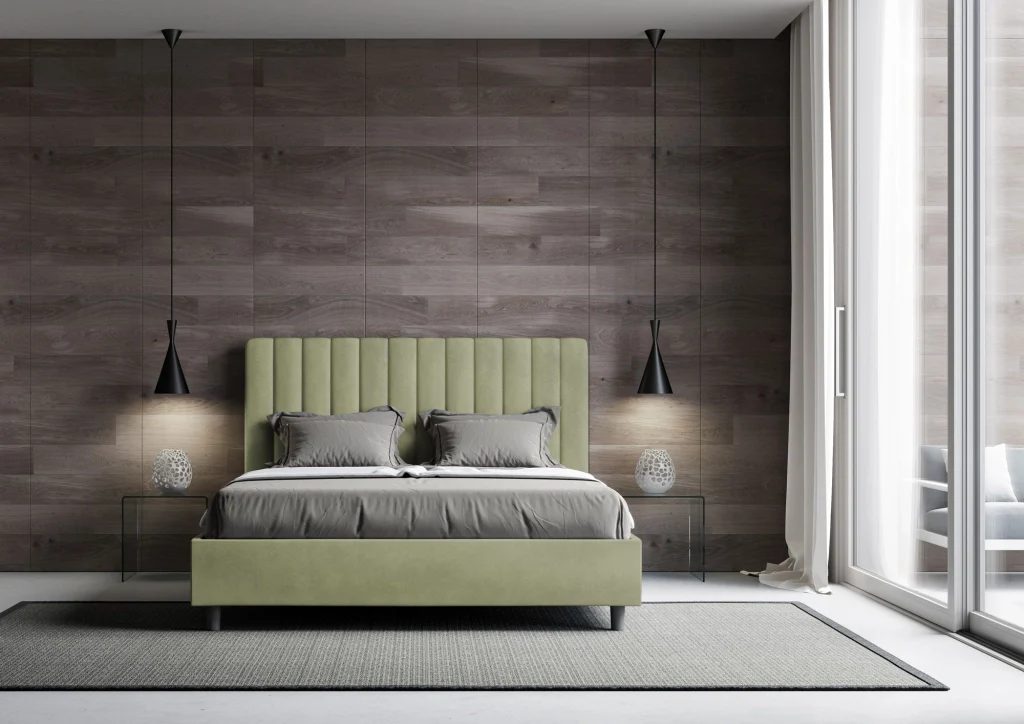 BS COM Letto matrimoniale contenitore imbottito 160x210 microfibra tè verde - Image 2