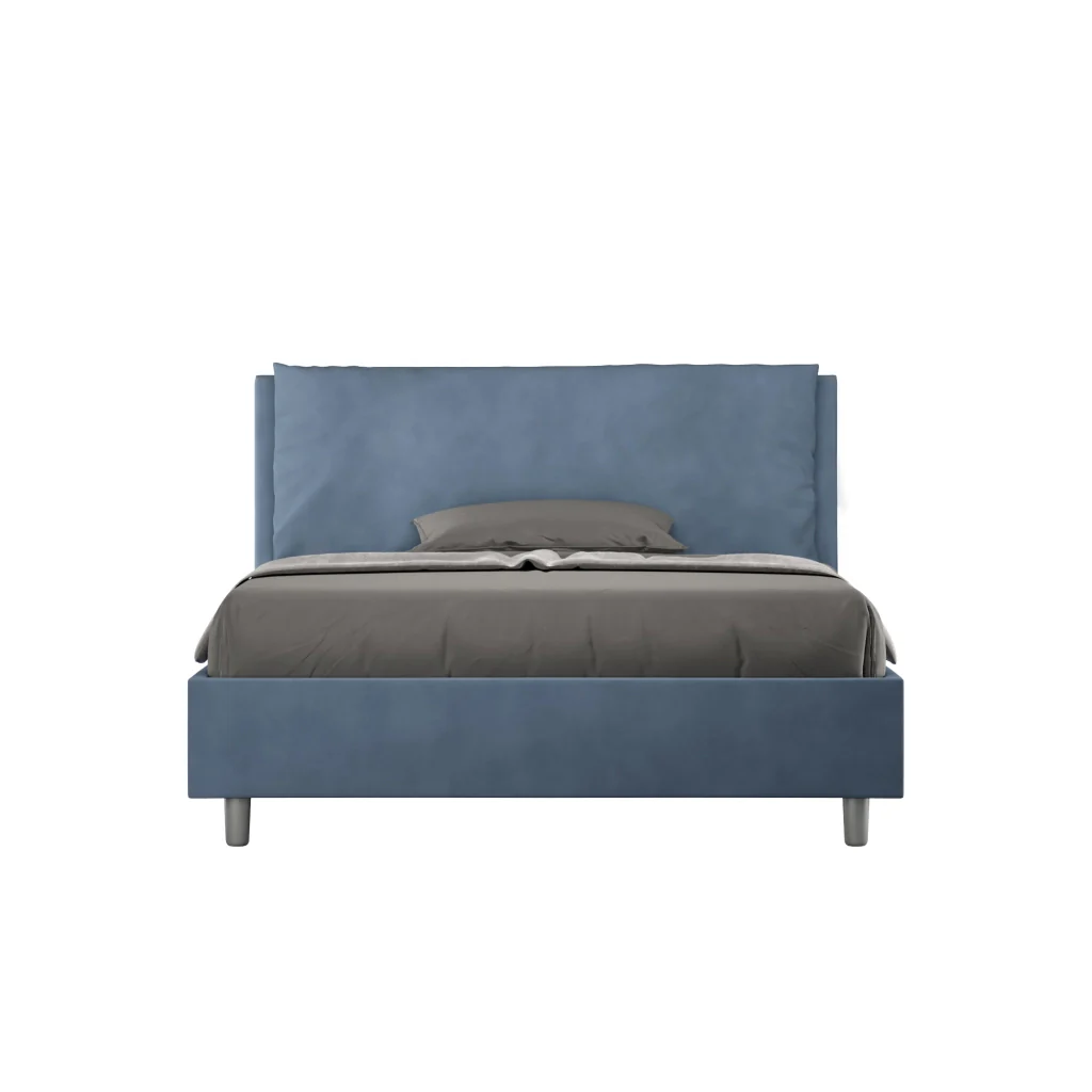 BS COM Letto matrimoniale francese con rete imbottito 140x190 microfibra blu Large