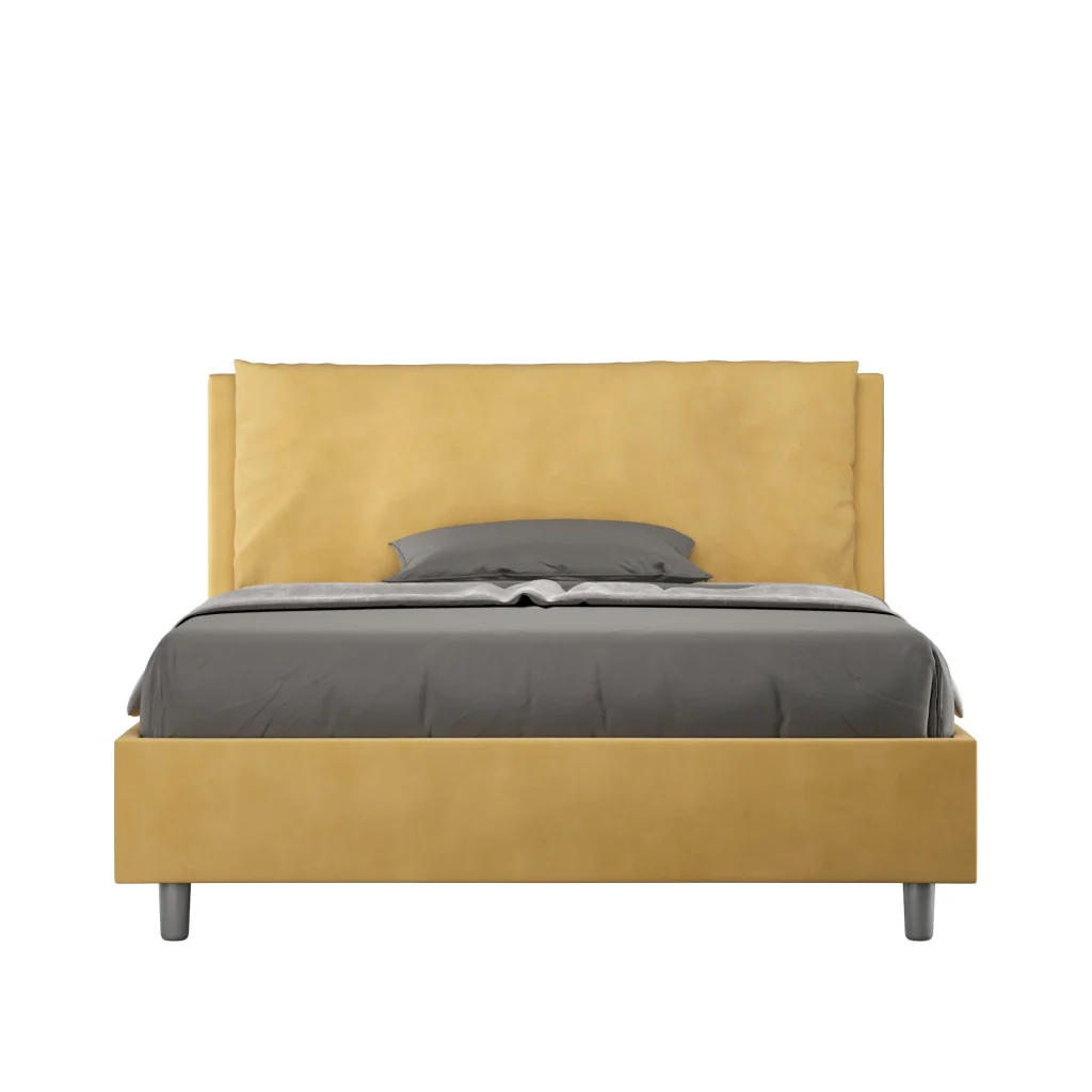 BS COM Letto matrimoniale francese con rete imbottito 140x190 microfibra ocra Large