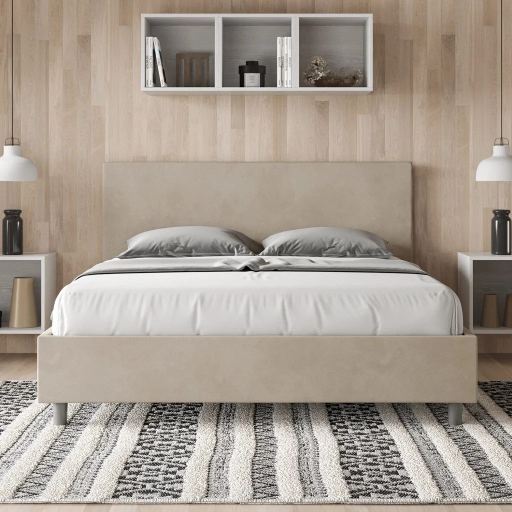 BS COM Letto matrimoniale francese con rete imbottito 140x190 microfibra sabbia - Image 4