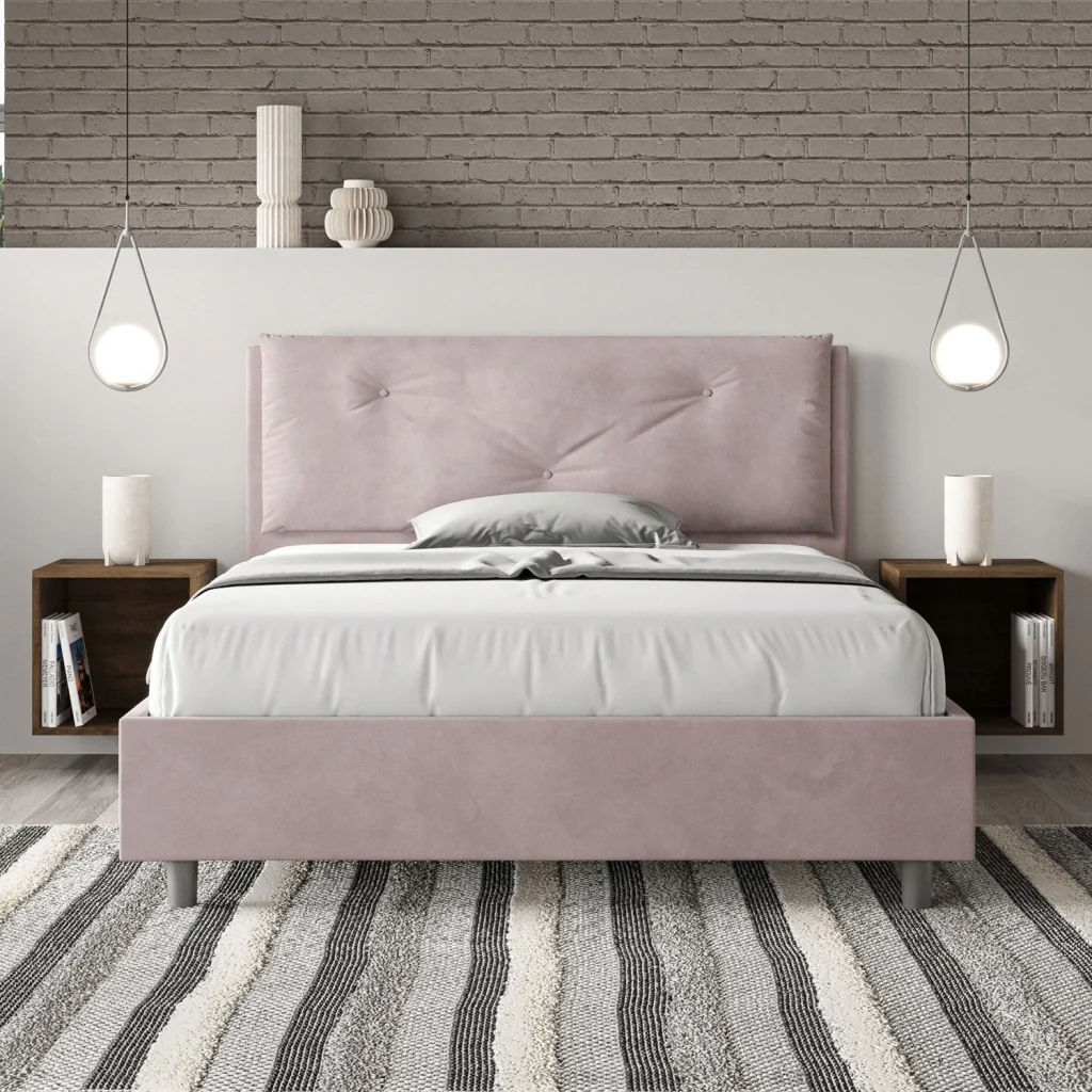 BS COM Letto matrimoniale francese con rete imbottito 140x200 microfibra glicine Large - Image 3