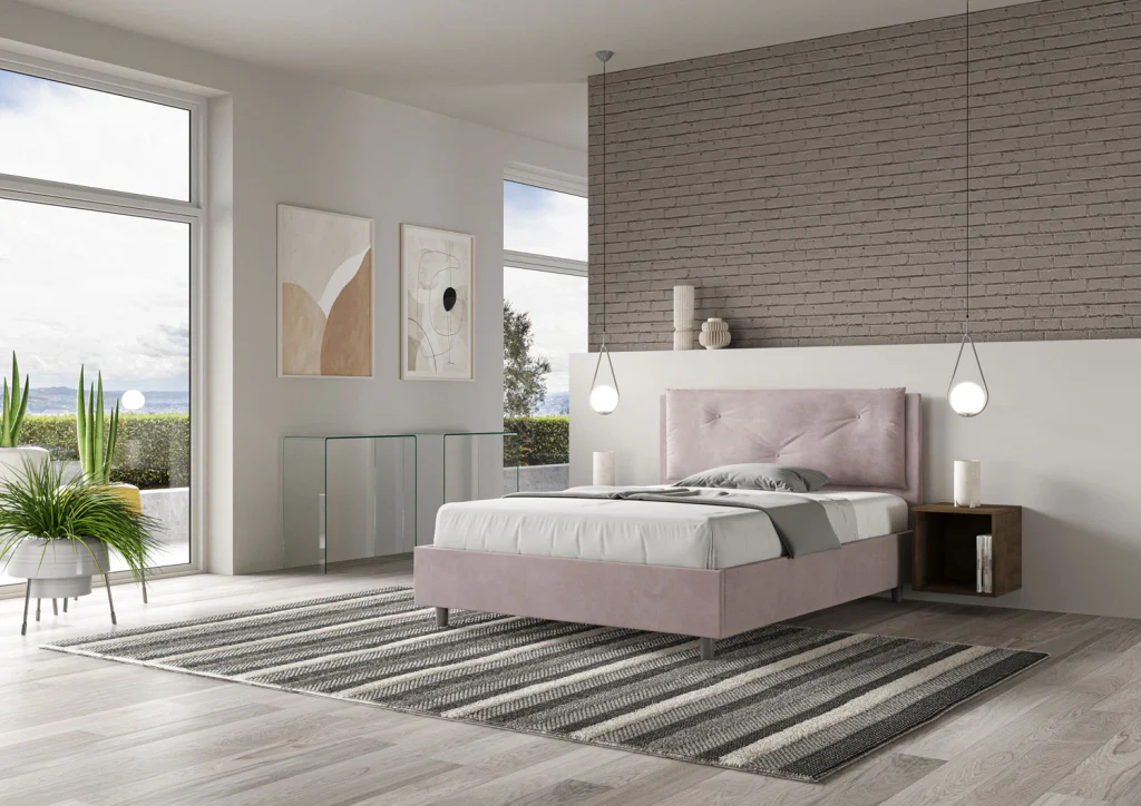 BS COM Letto matrimoniale francese con rete imbottito 140x200 microfibra glicine Large - Image 4