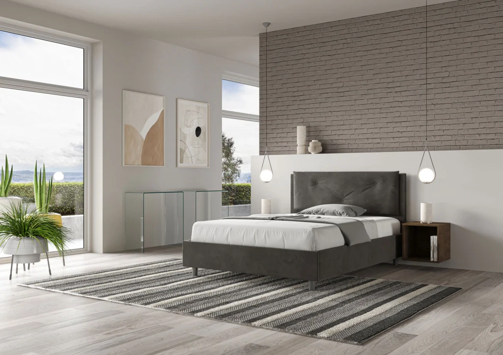 BS COM Letto matrimoniale francese con rete imbottito 140x200 microfibra grigio Large - Image 3
