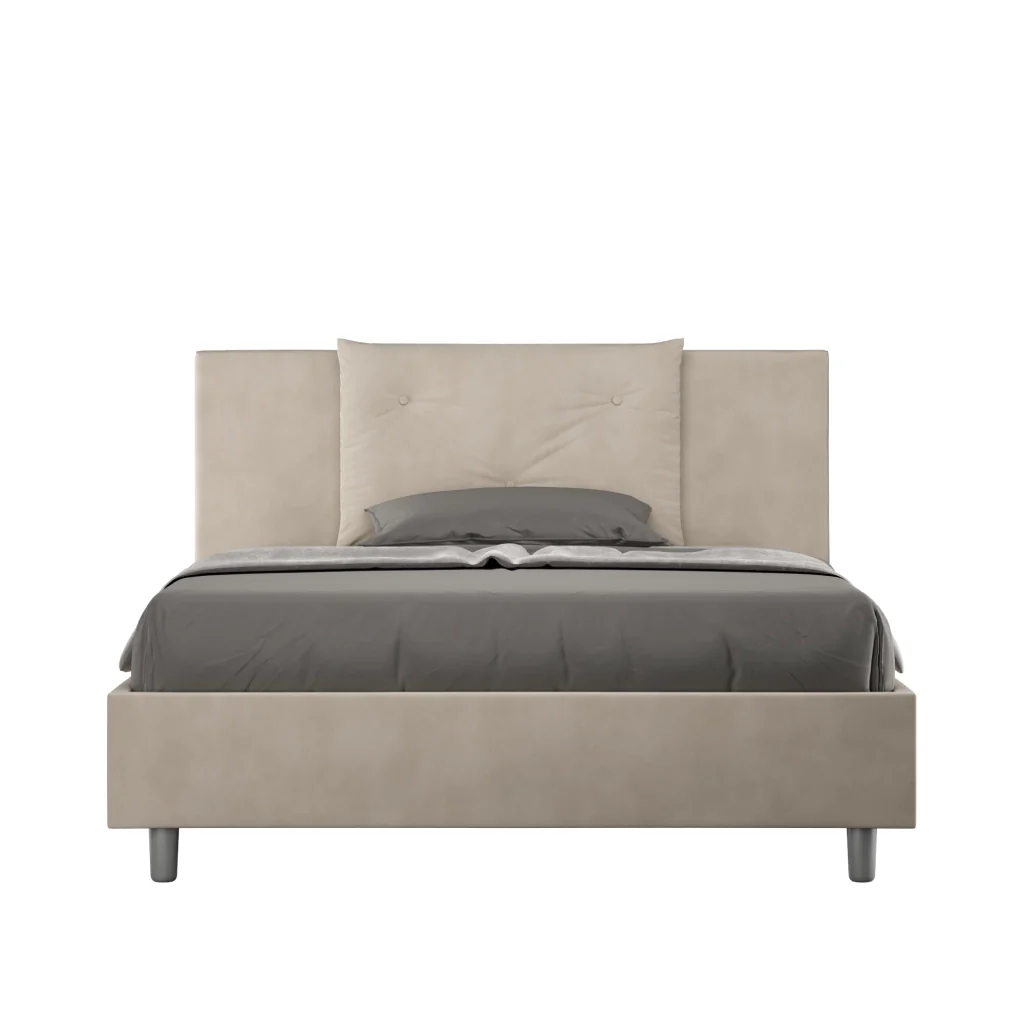 BS COM Letto matrimoniale francese con rete imbottito 140x200 microfibra sabbia