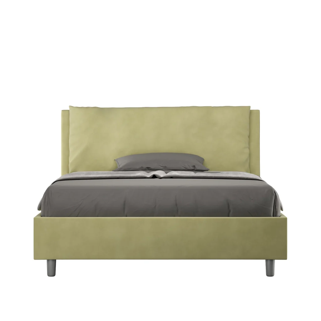 BS COM Letto matrimoniale francese con rete imbottito 140x200 microfibra tè verde Large