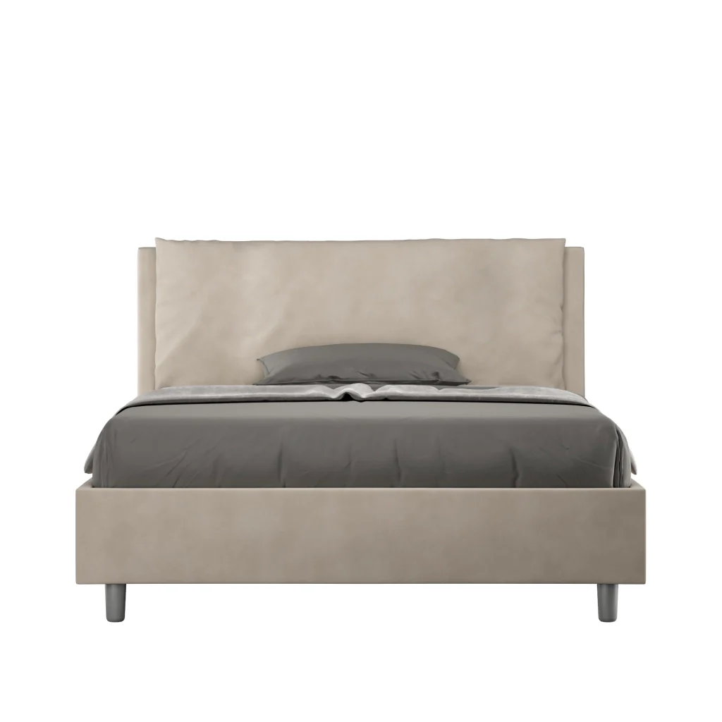 BS COM Letto matrimoniale francese con rete imbottito 140x210 microfibra sabbia Large