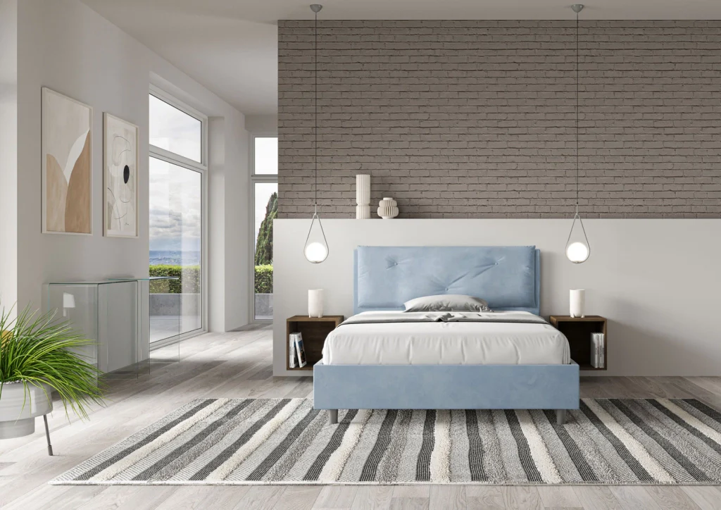 BS COM Letto matrimoniale francese contenitore imbottito 140x190 microfibra azzurro Large - Image 4