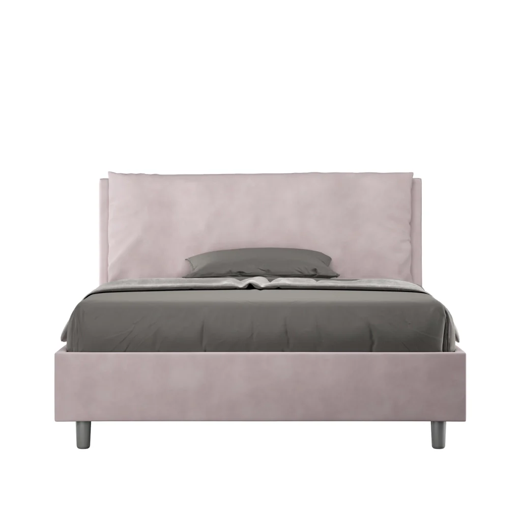 BS COM Letto matrimoniale francese contenitore imbottito 140x190 microfibra glicine Large