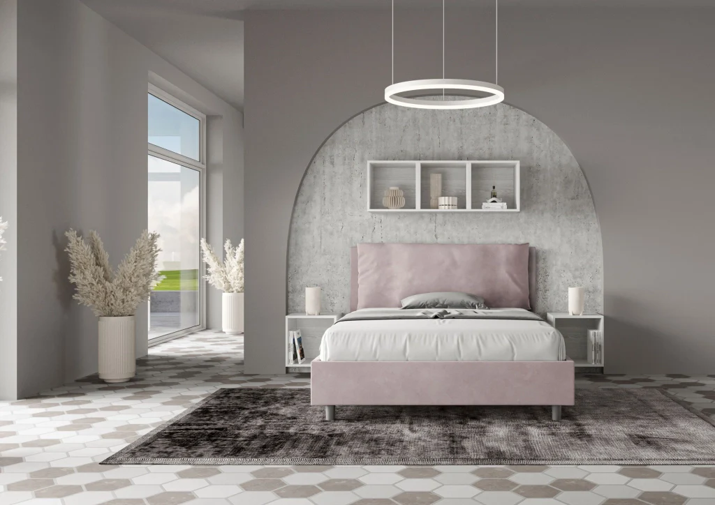 BS COM Letto matrimoniale francese contenitore imbottito 140x190 microfibra glicine Large - Image 5