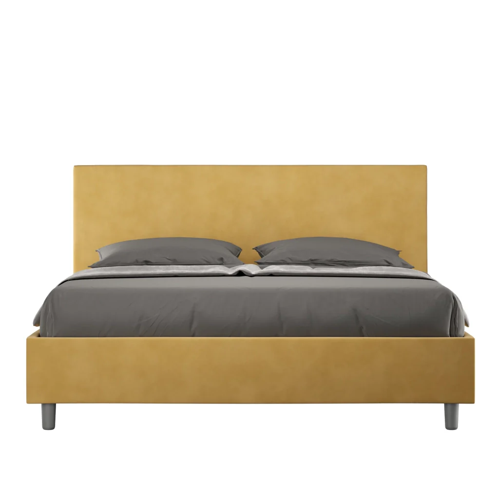 BS COM Letto matrimoniale francese contenitore imbottito 140x190 microfibra ocra