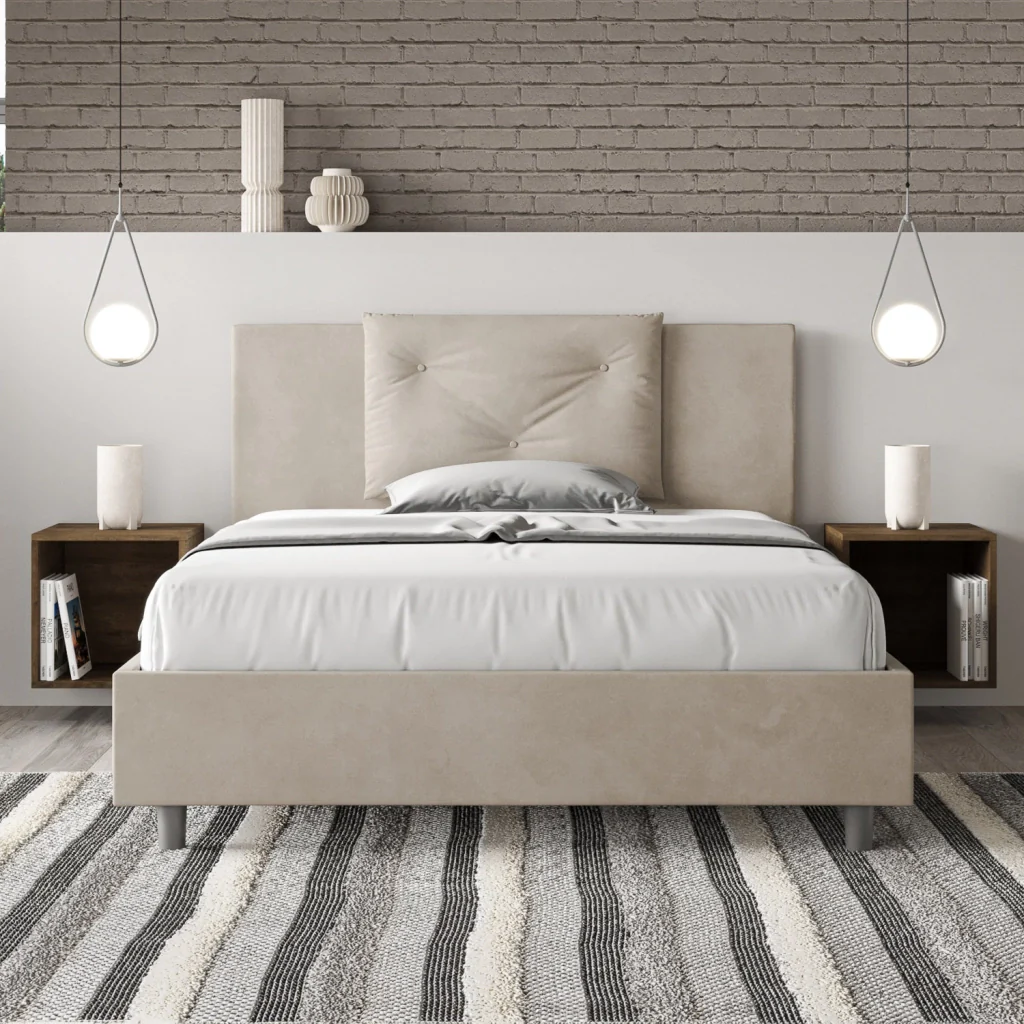 BS COM Letto matrimoniale francese contenitore imbottito 140x190 microfibra sabbia - Image 4