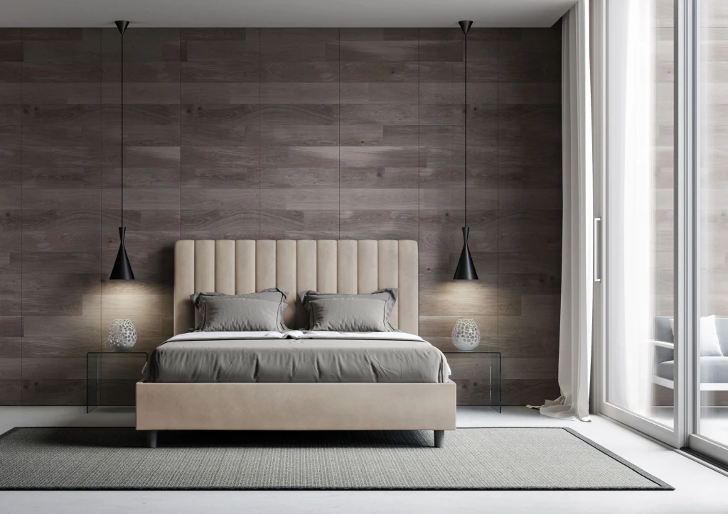 BS COM Letto matrimoniale francese contenitore imbottito 140x190 microfibra sabbia - Image 4
