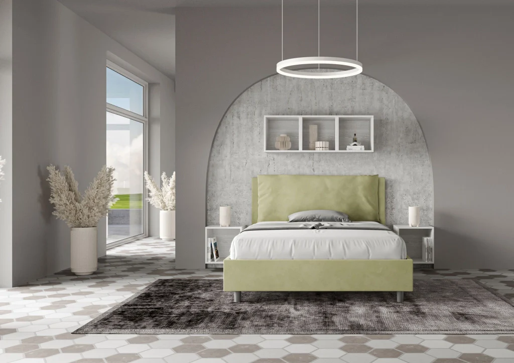 BS COM Letto matrimoniale francese contenitore imbottito 140x190 microfibra tè verde Large - Image 4
