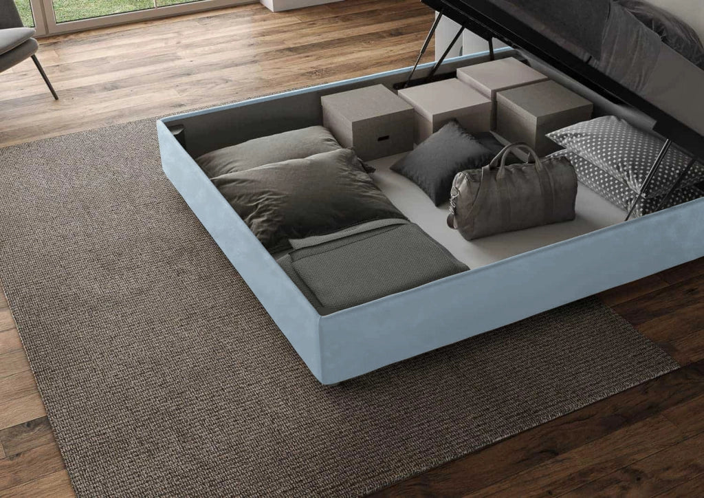 BS COM Letto matrimoniale francese contenitore imbottito 140x200 microfibra azzurro - Image 3
